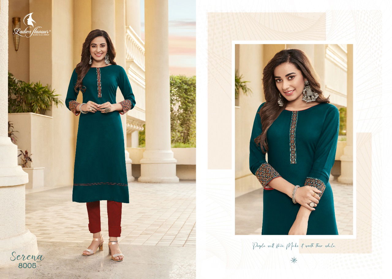 Serena vol 8 Ladies Flavour Rayon Regular Wear Wholesale Designer Kurtis Catalog